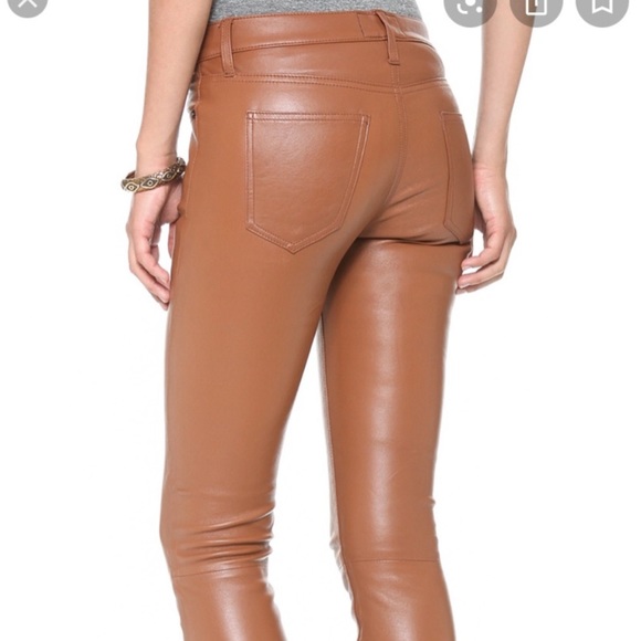 Current/Elliott Camel Brown Ankle Skinny Leather pants size 24 - Picture 3 of 14